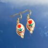 20240407_151340~2 Gold stainless steel earrings with red tulips painted porcelain charms and small pearl