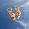 20240407_151356 Gold stainless steel earrings with red tulips painted porcelain charms and small pearl